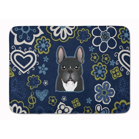 Carolines Treasures Blue Flowers French Bulldog Machine Washable Memory Foam Mat BB5078RUG